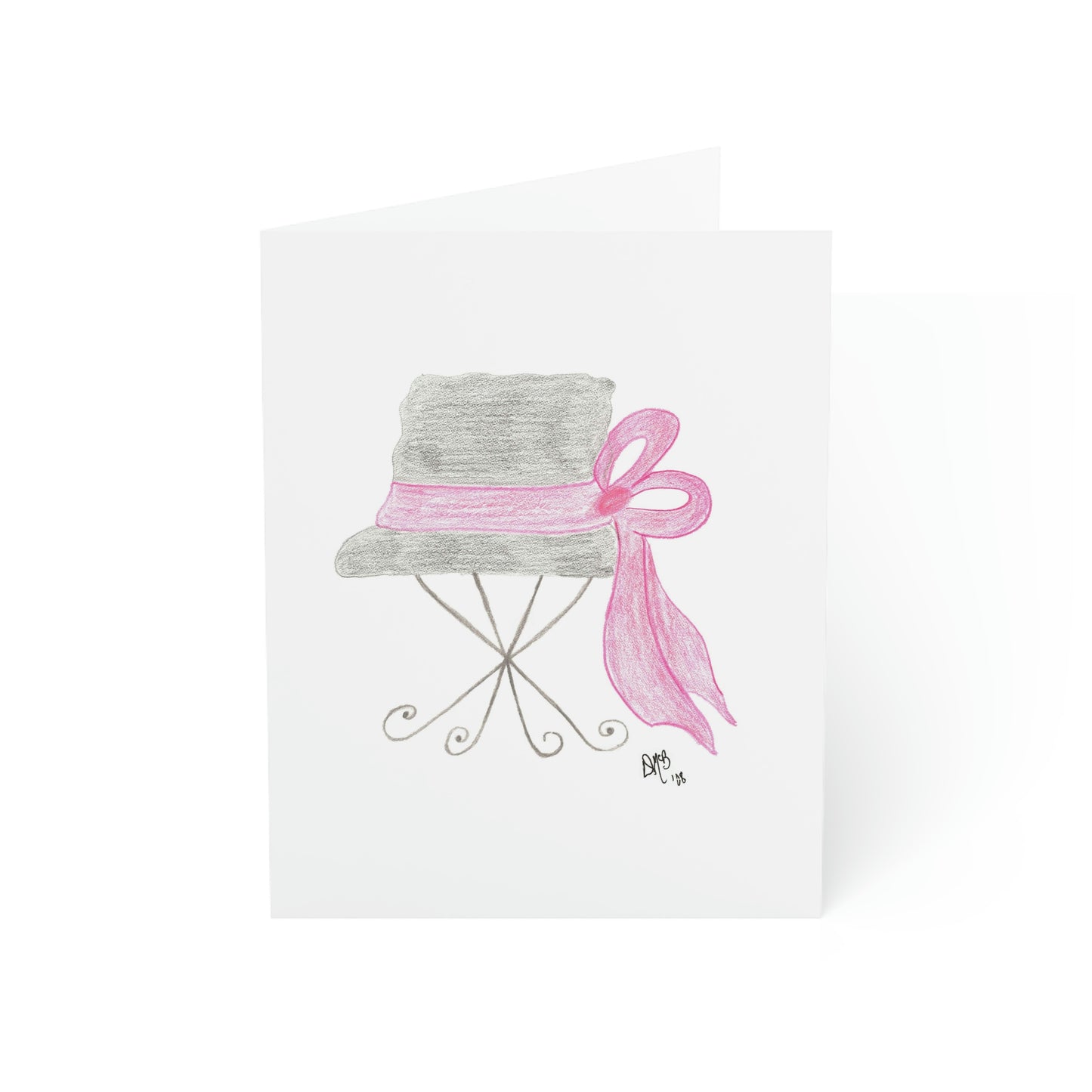 Blank Notecard - Black Hat with Magenta Ribbon