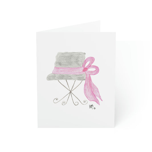 Blank Notecard - Black Hat with Magenta Ribbon