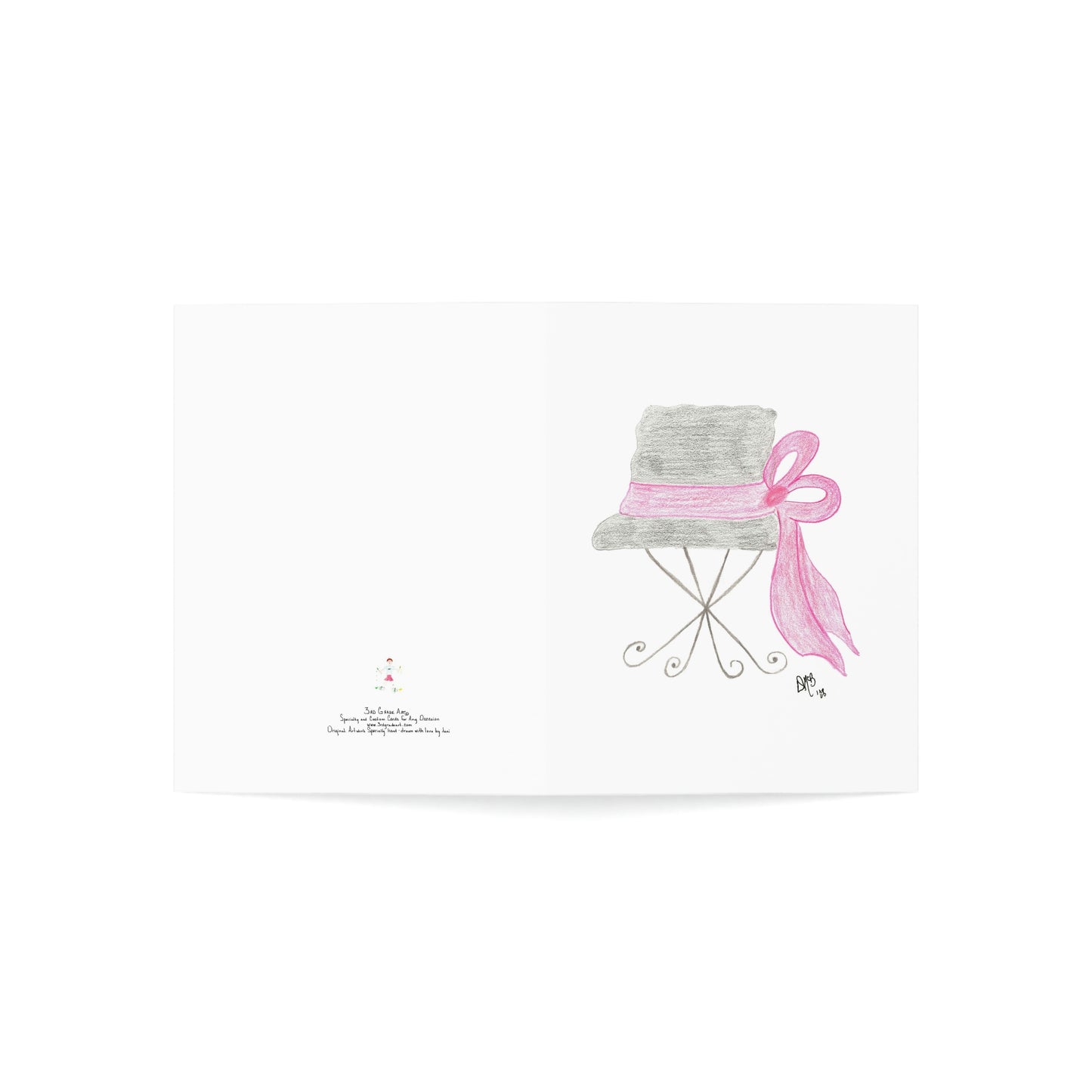 Blank Notecard - Black Hat with Magenta Ribbon