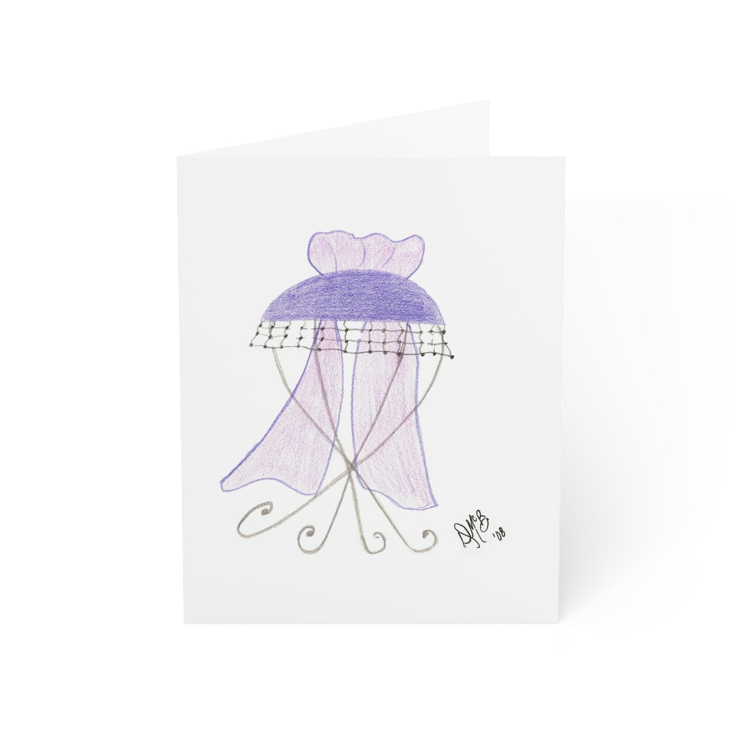 Blank Notecard - Violet Hat with Black Netting