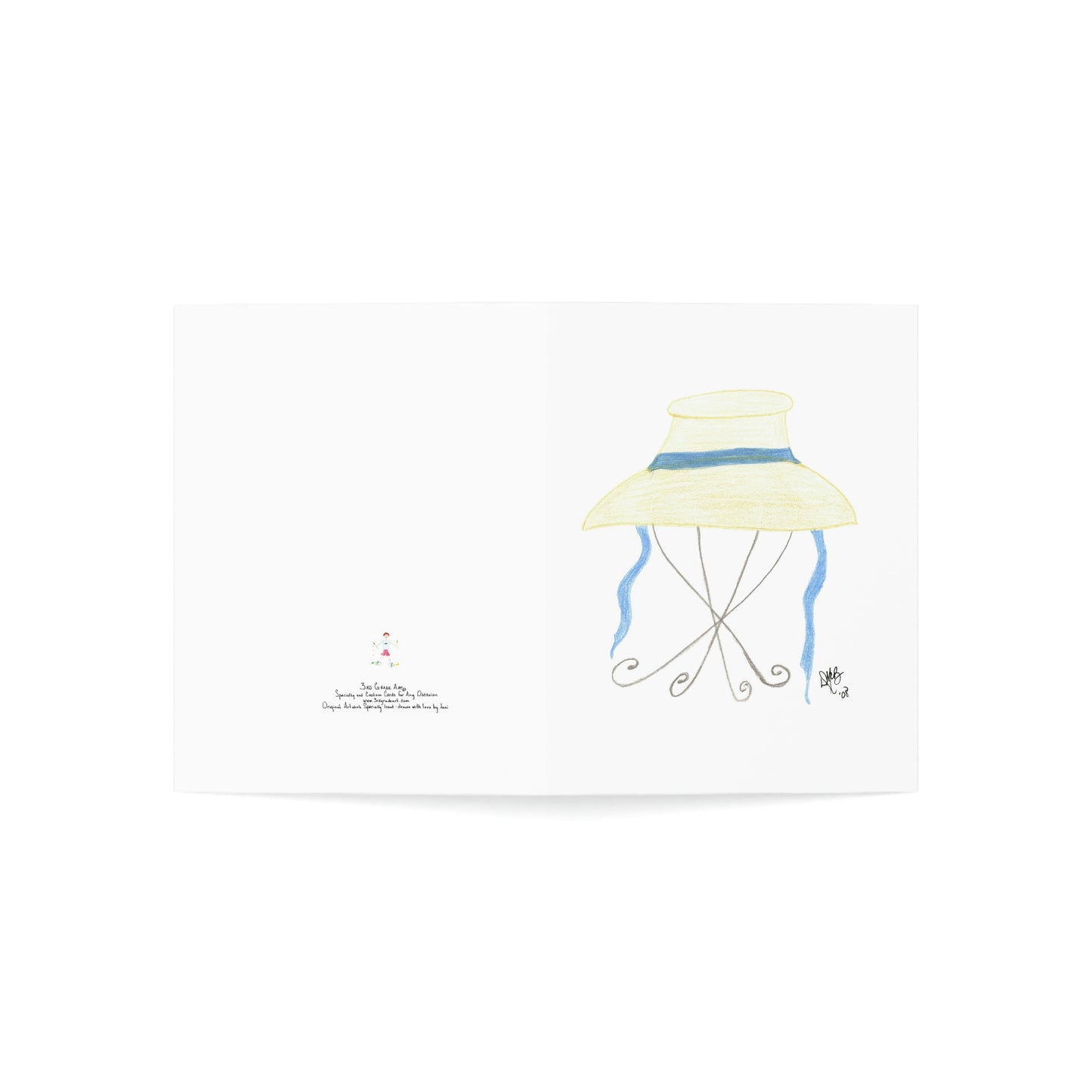 Blank Notecard - Straw Bonnet with Blue Ribbon