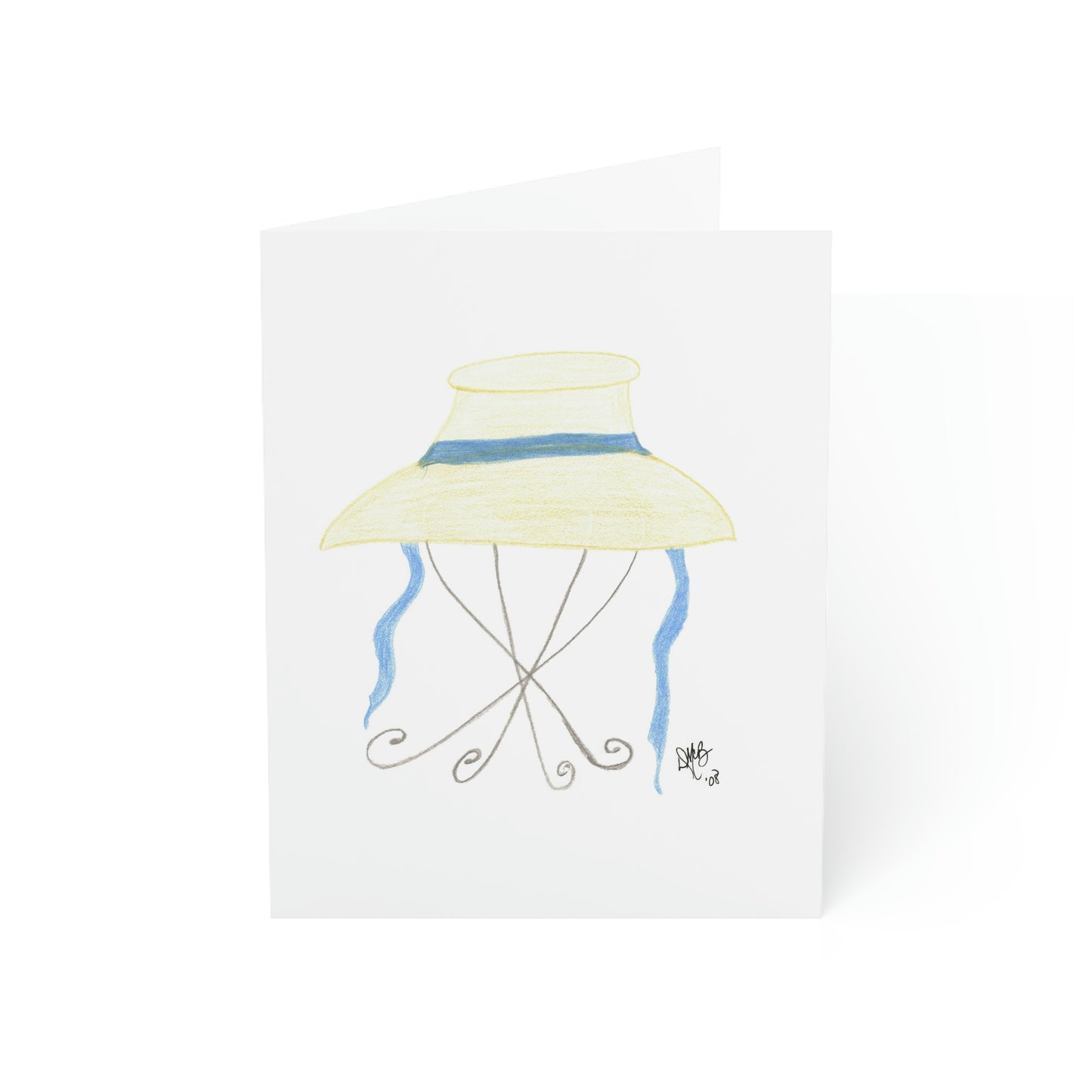 Blank Notecard - Straw Bonnet with Blue Ribbon