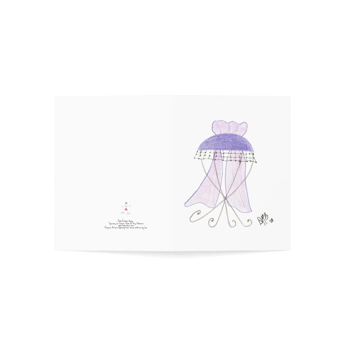Blank Notecard - Violet Hat with Black Netting